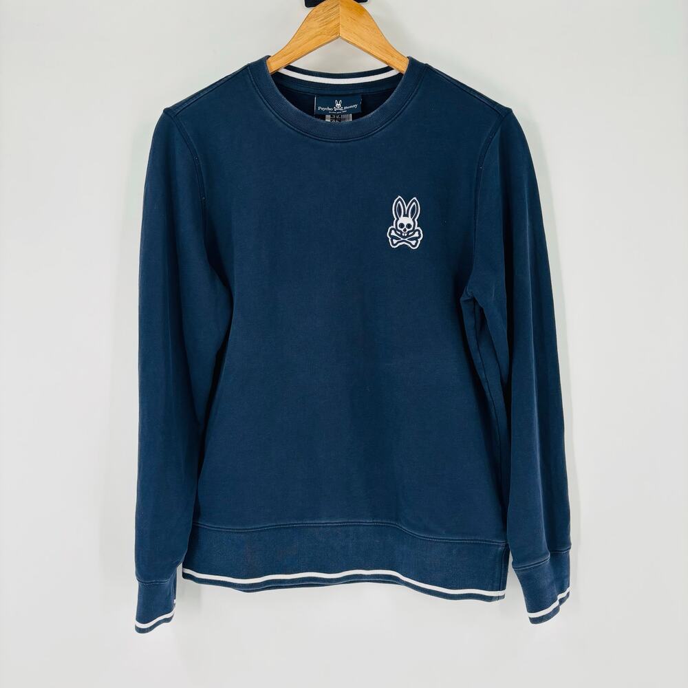 Psycho Bunny Sweatshirt Size Small Men’s Blue Pullover Crew Neck Double Sided
